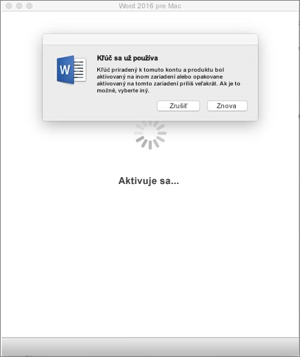 Key already used message when activating Office 2016 for Mac