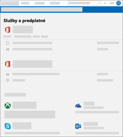 Zobrazuje stránku Služby & predplatné na account.microsoft.com