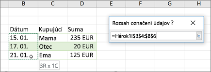 Dialógové okno Rozsah označení údajov