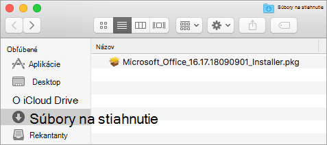 Ikona Na prevzatie v doku zobrazuje balík inštalátora služieb Office 365