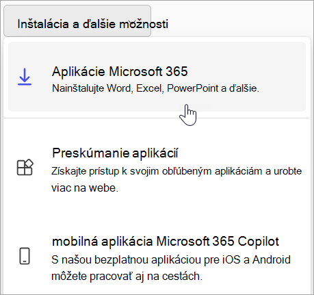 Snímka obrazovky lokality Office.com v prípade prihlásenia s pracovným alebo školským kontom