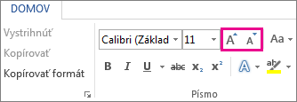 Položky Zväčšiť veľkosť písma a Zmenšiť veľkosť písma na karte Domov
