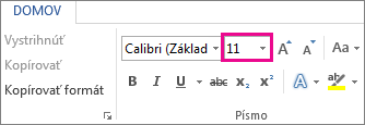 Pole Veľkosť písma na karte Domov