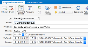 Pozvánka na schôdzu zobrazujúca dve rozličné časové pásma