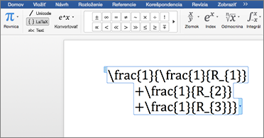 Wordový dokument, ktorý obsahuje rovnicu LaTex