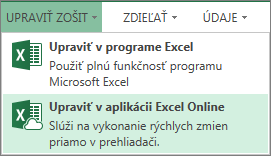 Položka Upraviť v aplikácii Excel Online v ponuke Upraviť zošit