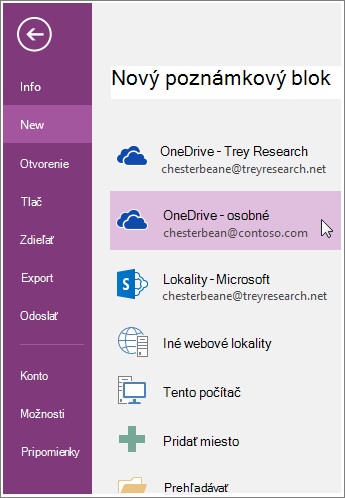 Snímka obrazovky s postupom vytvorenia nového onenotového poznámkového bloku.