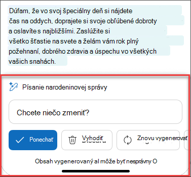 Niektoré Po dôkladnom zvážení text z návrhu e-mailu pomocou Copilota v systémoch iOS a Android