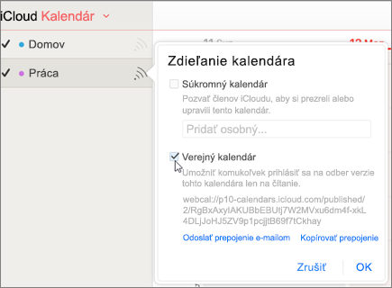 Nastavenia verejných kalendárov v iCloude