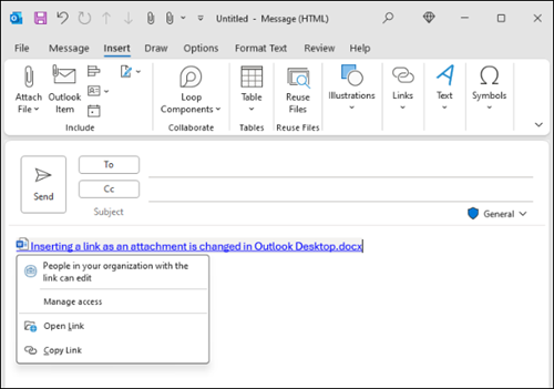 Vloženie prepojenia Nové prostredie v Outlooku