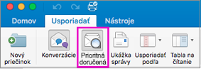 Tlačidlo Priečinok prioritne doručenej pošty na páse s nástrojmi na karte Usporiadať