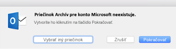 Toto hlásenie sa zobrazí pri prvom použití tlačidla Archivovať v Outlooku 2016 pre Mac
