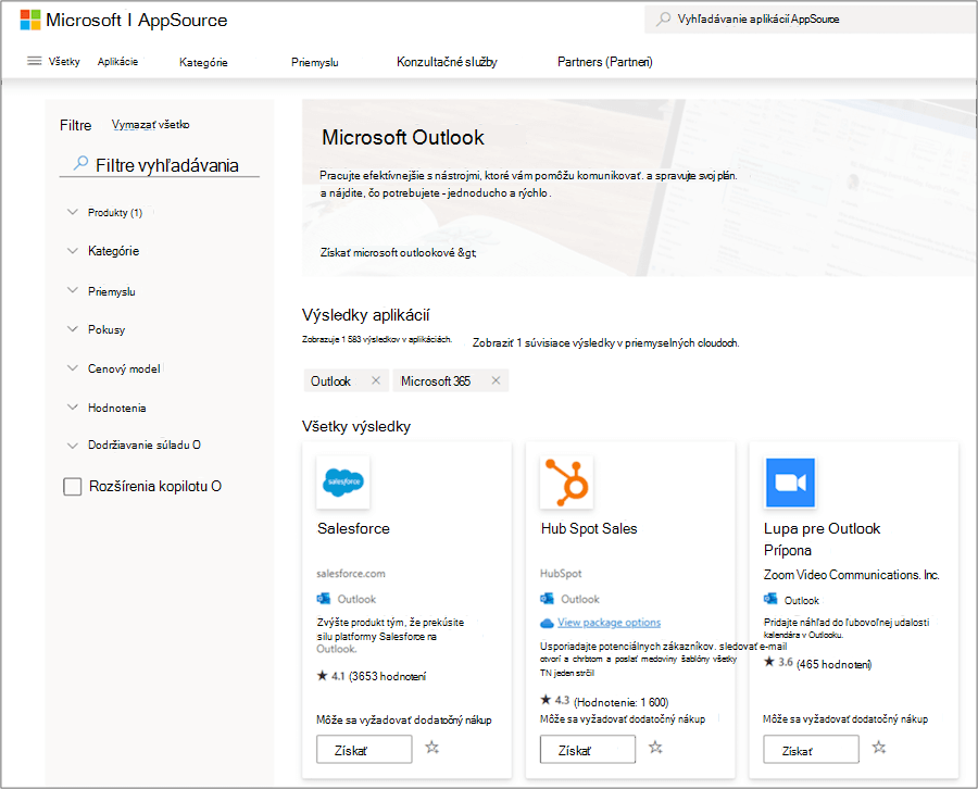 Doplnky Microsoft Outlooku v AppSource