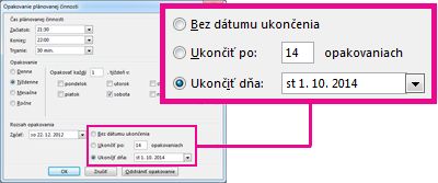 Možnosť zmeny dátumu ukončenia opakovanej schôdze