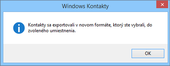 Zobrazí sa finálna správa s informáciou, že kontakty sa exportovali do súboru csv.