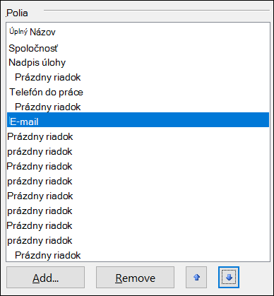 Polia na elektronickej vizitke môžete presúvať.
