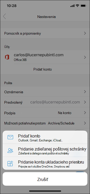 Pridanie konta do aplikácie Outlook