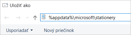 Dialógové okno Uložiť ako so zadanou cestou k súprave šablón do panela s adresou