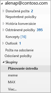 Výber skupiny na ľavom navigačnom paneli (V