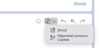 Vybraná ikona Copilot zobrazí ponuku, v ktorej sa zobrazia položky Zhrnúť a Odpovedať pomocou Copilota.