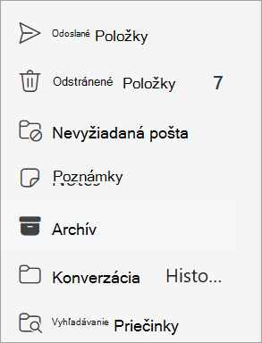 Vyberte priečinok Archív zo zoznamu priečinkov