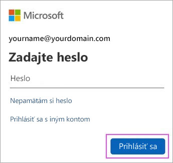 Zadajte svoje heslo služby Outlook.com