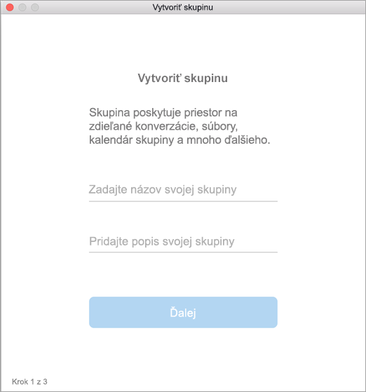 Zobrazenie používateľského rozhrania vytvorenia skupiny v Macu