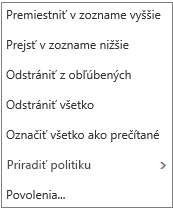 Snímka obrazovky zobrazujúca kontextovú ponuku, ktorá sa zobrazí po kliknutí pravým tlačidlom myši na priečinok doručenej pošty v aplikácii Pošta.