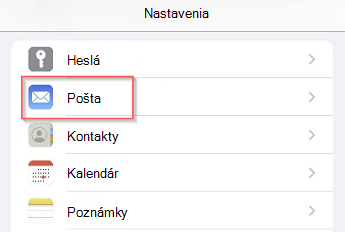 Nastavenie e-mailu v aplikácii Pošta v systéme iOS snímka obrazovky 1