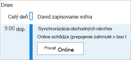 Zobrazí sa tlačidlo pre schôdze Pripojiť sa online