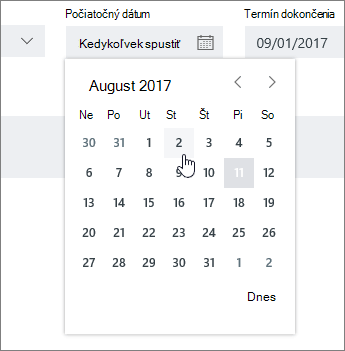 Nastavenie polí dátumu v podrobnostiach úlohy