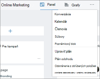 Kliknutím na tri bodky zobrazíte úplný zoznam nástrojov pre Planner