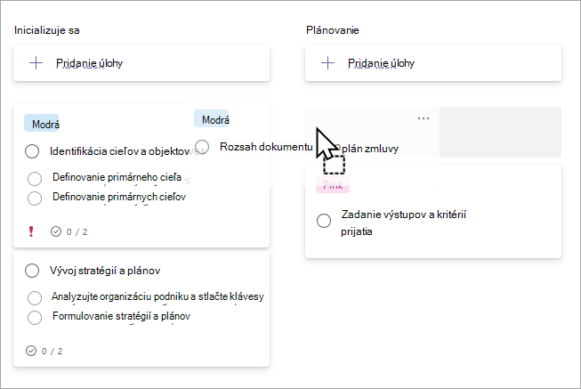Dragging a task between buckets in board view