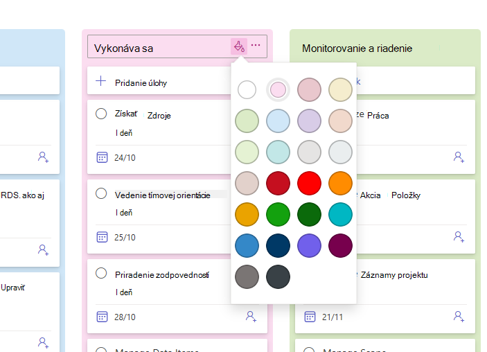 Nástroj na výber farieb pre sektor sa zobrazil s 25 farbami, z ktorých si môžete vybrať.