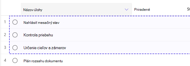 Tri vybraté úlohy v zobrazení mriežky.