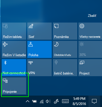 Možnosť Pripojiť v Centre akcií
