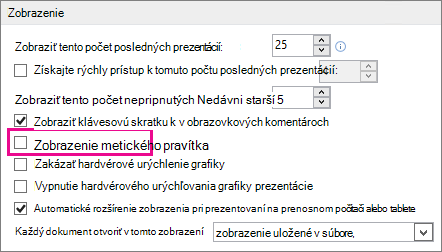 Začiarkavacie políčko Zobraziť zvislé pravítko