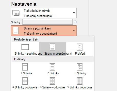 snímka obrazovky s možnosťou tlače poznámok