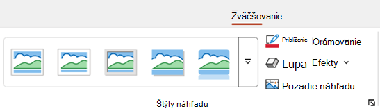 Karta Lupa na páse s nástrojmi v PowerPointe obsahuje možnosti formátovania, ako sú orámovanie a pozadie.