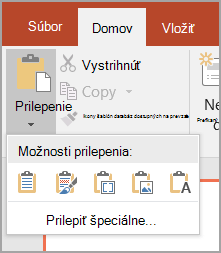 Výber možnosti Prilepiť špeciálne