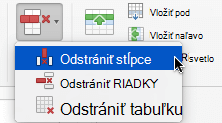Vyberte tlačidlo Odstrániť a potom vyberte položku Odstrániť stĺpce alebo Odstrániť riadky.