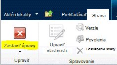 Tlačidlo Zastaviť úpravy na karte Strana