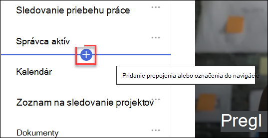 snímka obrazovky s možnosťou Pridať nové prepojenie na navigáciu
