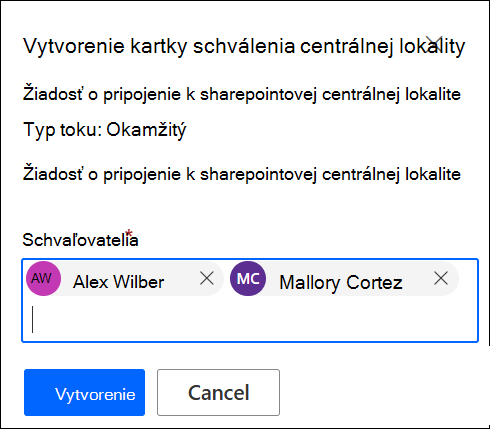 snímka obrazovky pridávania schvaľovateľov