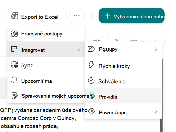 Snímka obrazovky znázorňujúca Vytvorenie pravidla na automatizáciu zoznamu v SharePointe.