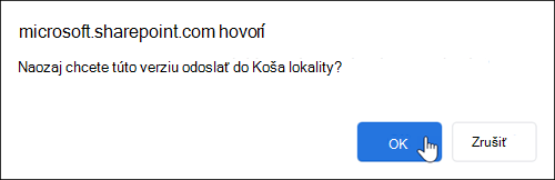 Dialógové okno potvrdenia odstránenia verzie súboru