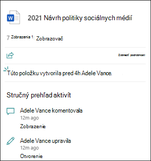 Zvýraznenia aktivity karty súboru