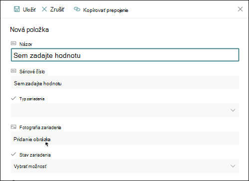 Stĺpec obrázka Nová položka