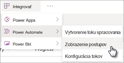 Príkaz Zobraziť postupy v ponuke Integrovať Power Automate pre zoznam