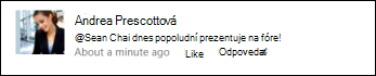Príspevok v informačnom kanáli obsahujúci zmienku